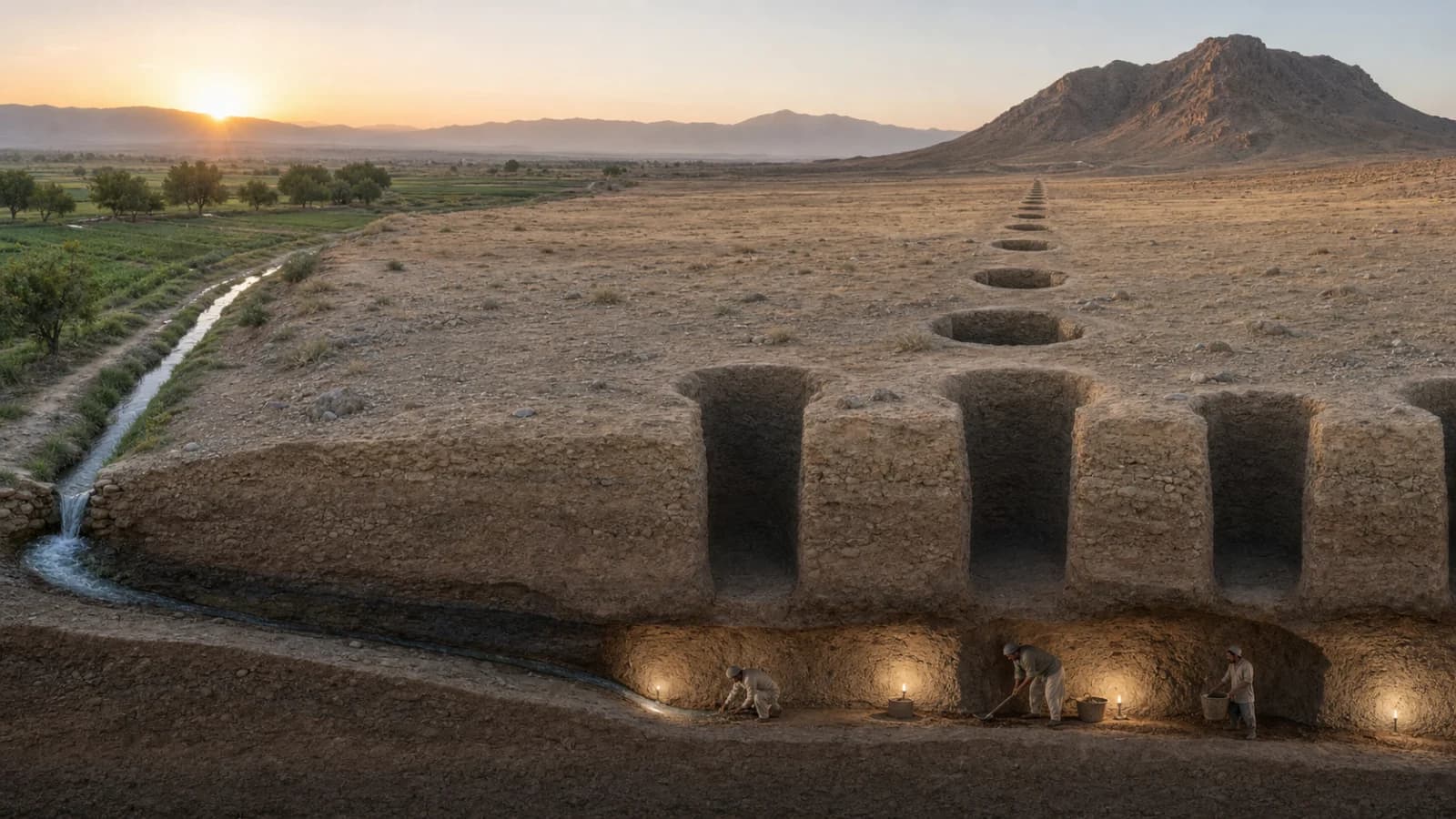 How a Qanat Works: Mother Well, Tunnel, Shafts and Gravity