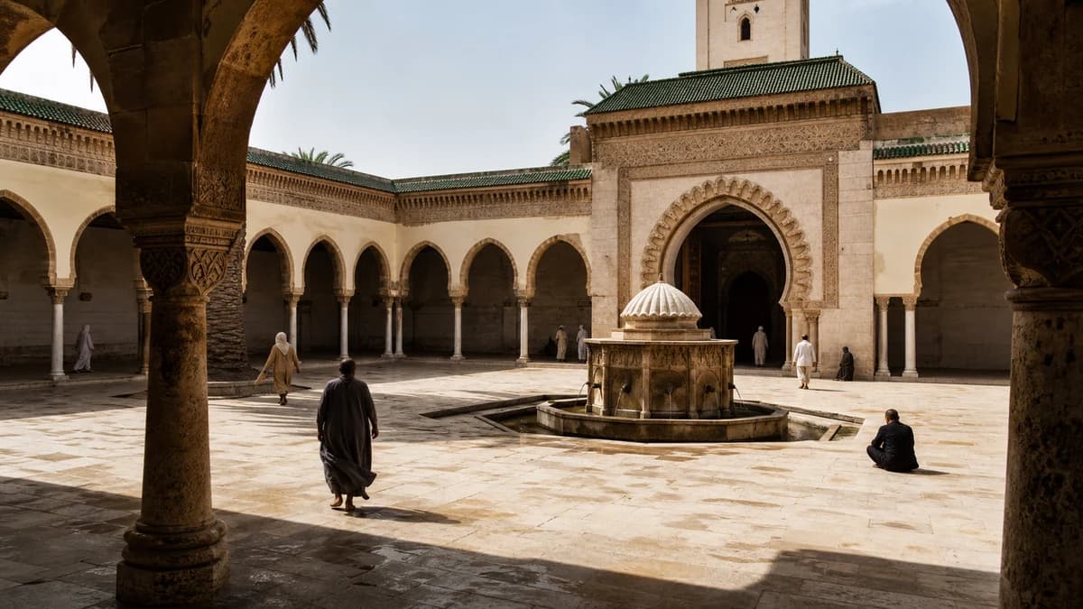صحن المسجد: الفناء والأروقة ونافورة الوضوء